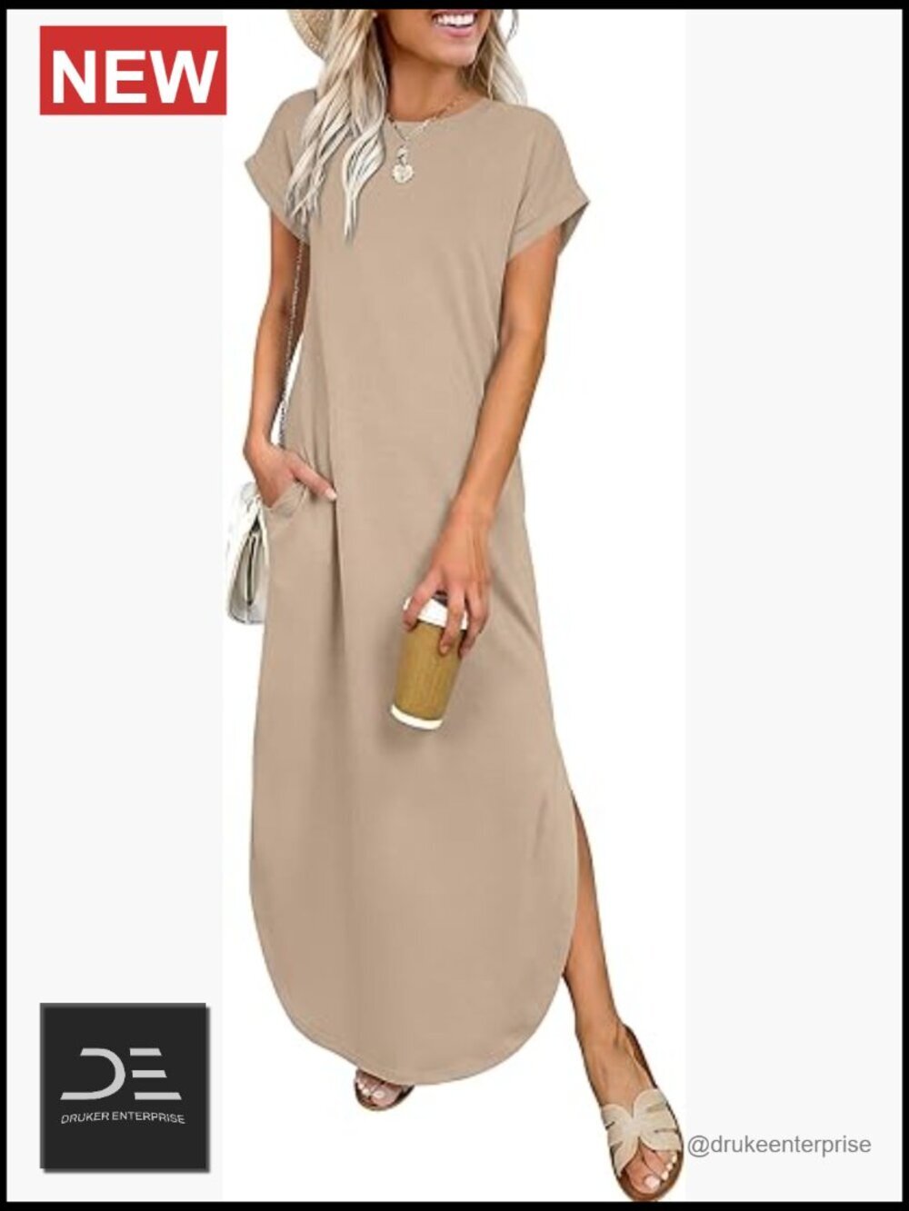 Short Sleeve Spacer Maxi Dress with Pockets Soft Thick Smooth Fabric Casual